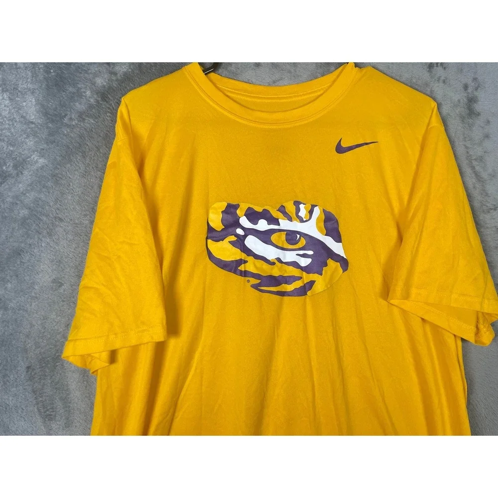 Nike LSU Tigers Dri-FIT Shirt Mens XXL Yellow Purple Tiger Eyes